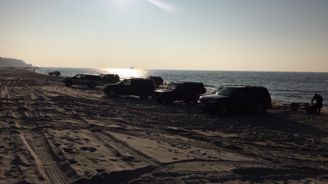 Рыбаки на внедорожниках изрыли колёсами пляж в Янтарном (фото)