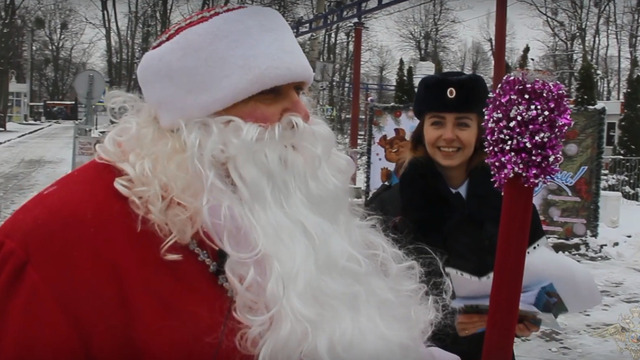 Полицейский Дед Мороз дарил калининградцам мандарины и брошюры с ПДД (видео)