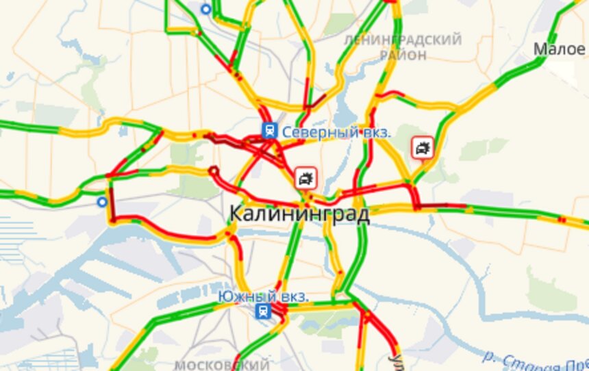 Из-за ДТП на Приморском кольце собралась пробка на въезд - Новости Калининграда | Скиншот страницы &quot;Яндекс. Пробки&quot;
