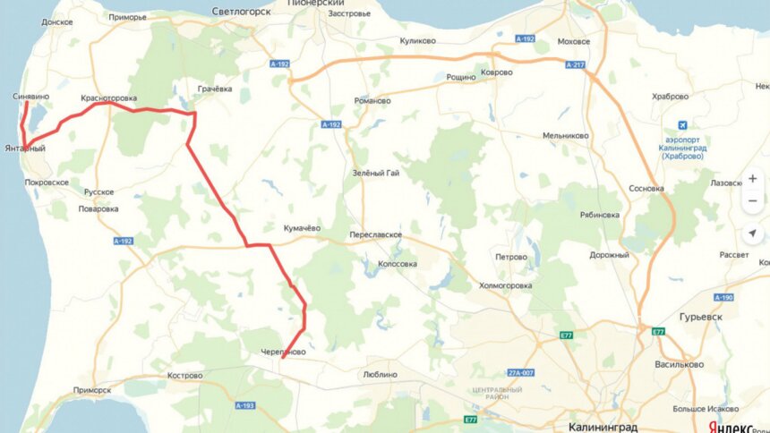 На участке трассы до Янтарного 8 июня ограничат движение из-за велопробега - Новости Калининграда | Схема предоставлена министерство инфраструктуры