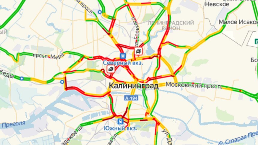 После ливня Калининград встал в восьмибалльных пробках - Новости Калининграда | Скриншот страницы Яндекса