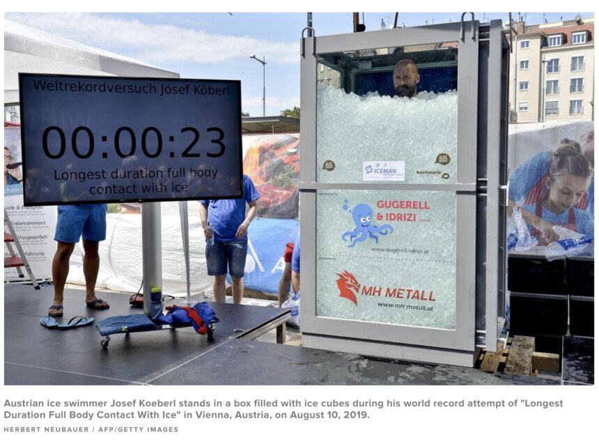Австрийский спортсмен установил мировой рекорд, два часа простояв в контейнере со льдом - Новости Калининграда | Изображение: скриншот сайта CBS News