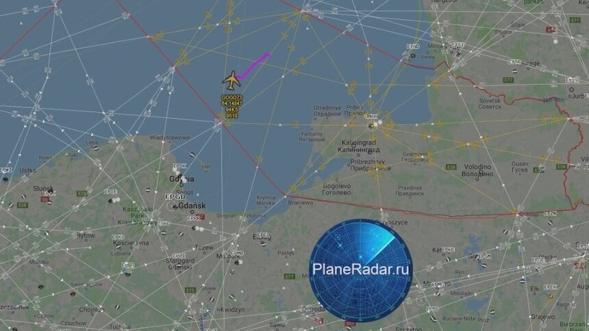 Самолёт ВВС США замечен у границ Калининградской области - Новости Калининграда | Скриншот Plane Radar