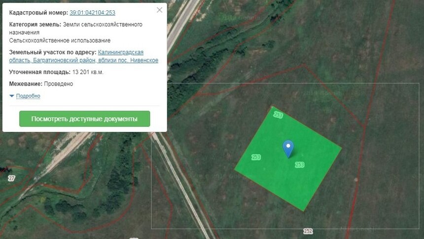 В Нивенском 13 га сельхозземель перевели под калийно-магниевый рудник - Новости Калининграда | Скриншот кадастровой карты