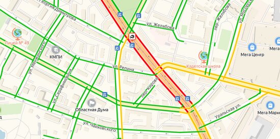 На Советском проспекте из-за ДТП образовалась километровая пробка  - Новости Калининграда | Скриншот страницы &quot;Яндекс. Пробки&quot;