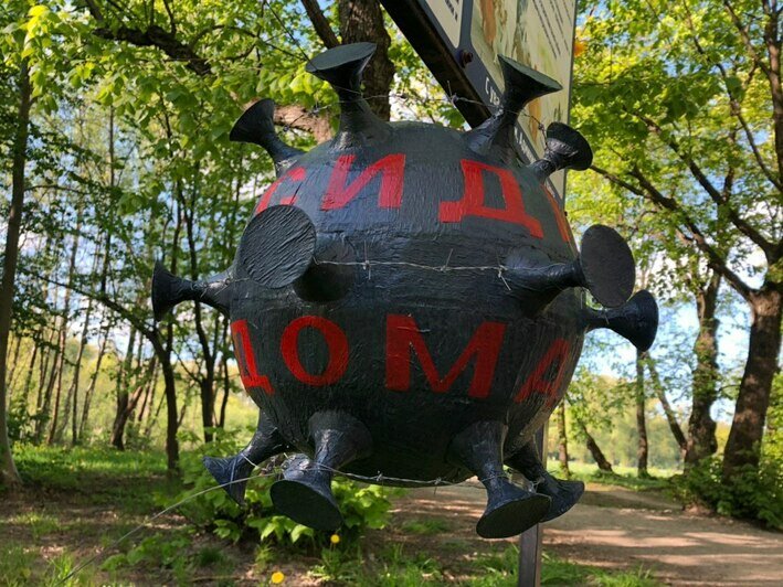 В калининградских парках появились чёрные "коронамины" из картона (фото) - Новости Калининграда | Фото: автор мин