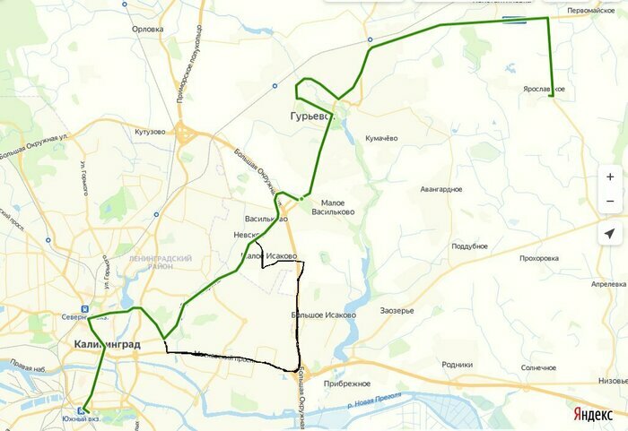 Зелёным выделен действующий маршрут, чёрным — планируемый | Скриншот &quot;Яндекс.Карты&quot;