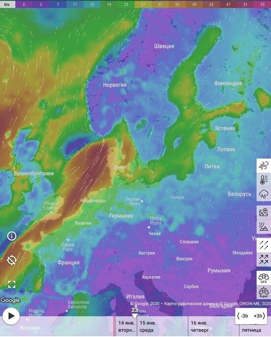 На Калининградскую область надвигается шторм &quot;Брендан&quot; - Новости Калининграда | Скриншот windfinder