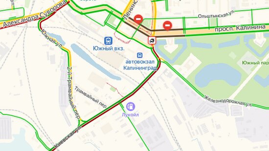 Киевская встала в пробках из-за ДТП с двумя автобусами возле Южного вокзала   - Новости Калининграда | Скриншот страницы &quot;Яндекса&quot;