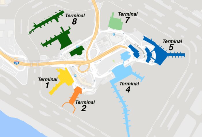 Карта расположения действующих терминалов | Иллюстрация: Международный аэропорт имени Джона Кеннеди