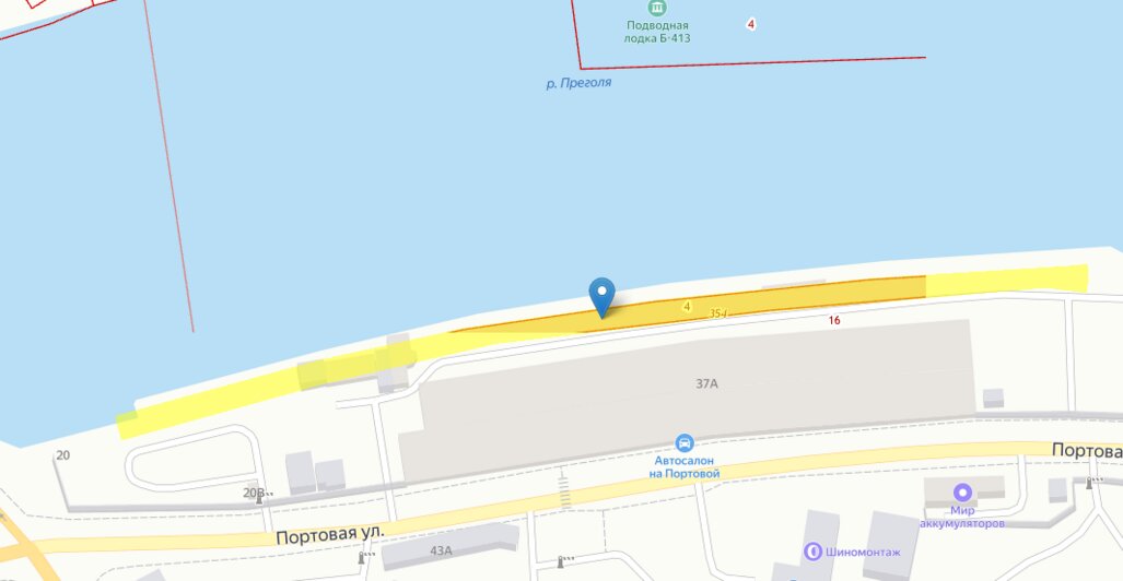 Ради строительства дублёра двухъярусного моста мэрия изымает еще два земельных участка и причал - Новости Калининграда | Скриншот кадастровой карты