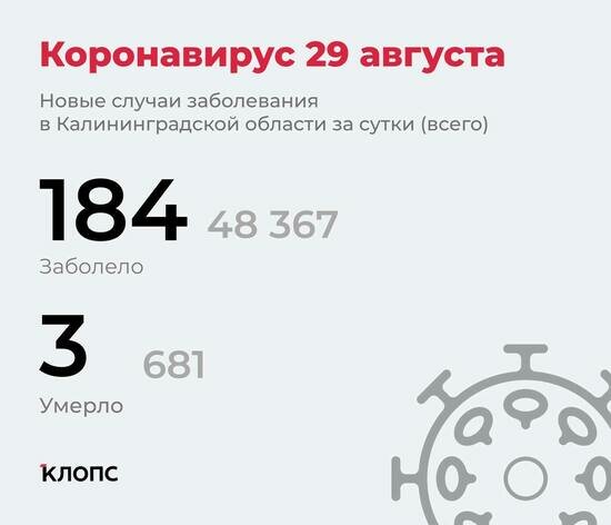 184 заболели, подтвердилось ещё 3 смерти: ситуация с ковидом в Калининградской области на воскресенье - Новости Калининграда
