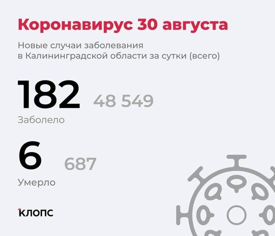 182 заболели, подтвердилось ещё 6 смертей: ситуация с коронавирусом в Калининградской области на 30 августа - Новости Калининграда