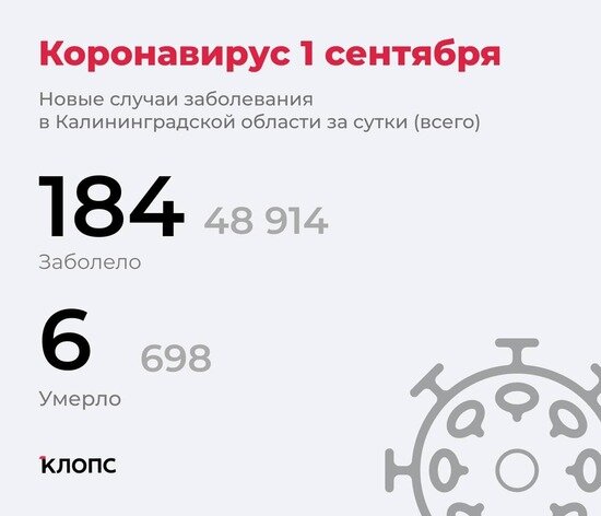 184 заболели, ещё шесть скончались: всё о ситуации с ковидом в Калининградской области на 1 сентября - Новости Калининграда