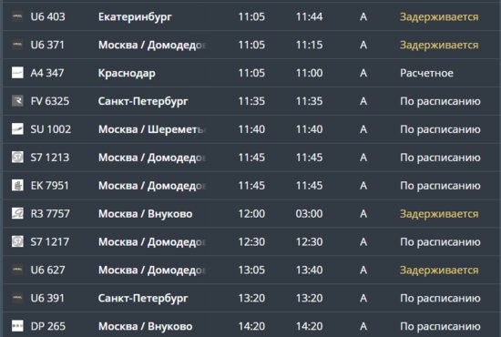 Из Москвы задерживаются 30 авиарейсов - Новости Калининграда | Фото: Скриншот страницы сайта аэропорта &quot;Храброво&quot;