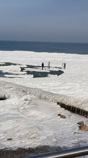 На побережье в Зеленоградске десятки людей вышли на лёд, несмотря на угрозу разрушения (фото) - Новости Калининграда | Фото очевидца