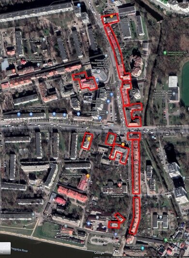 Красным выделены дома, которым хотят присвоить охранный статус | Снимки карт предоставила Анна Королёва