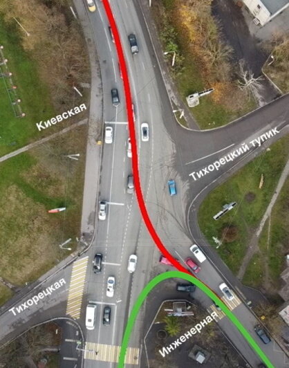 Зелёным указана главная дорога, красным — второстепенная | Фото: «Клопс»