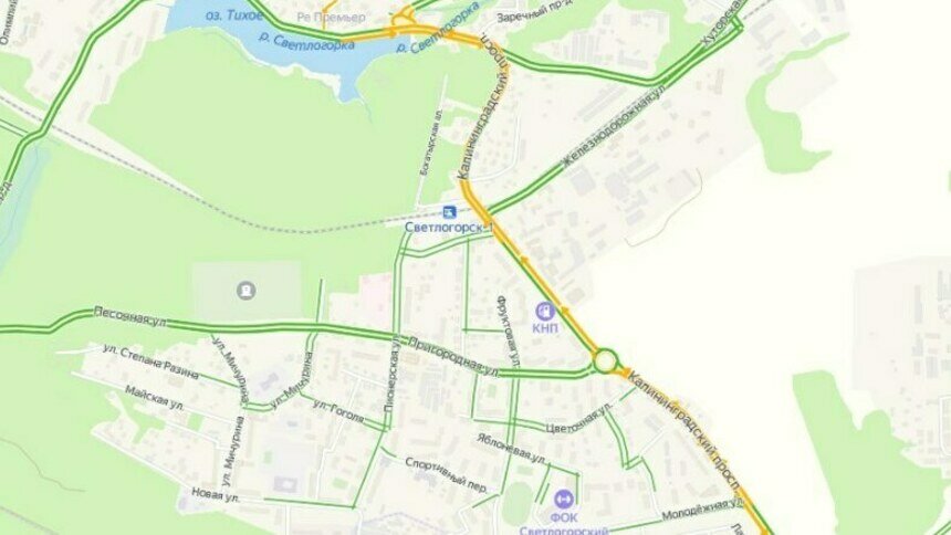 На въезде в Светлогорск образовалась двухкилометровая пробка - Новости Калининграда | Фото: Скриншот с сервиса «Яндекс.Карты»