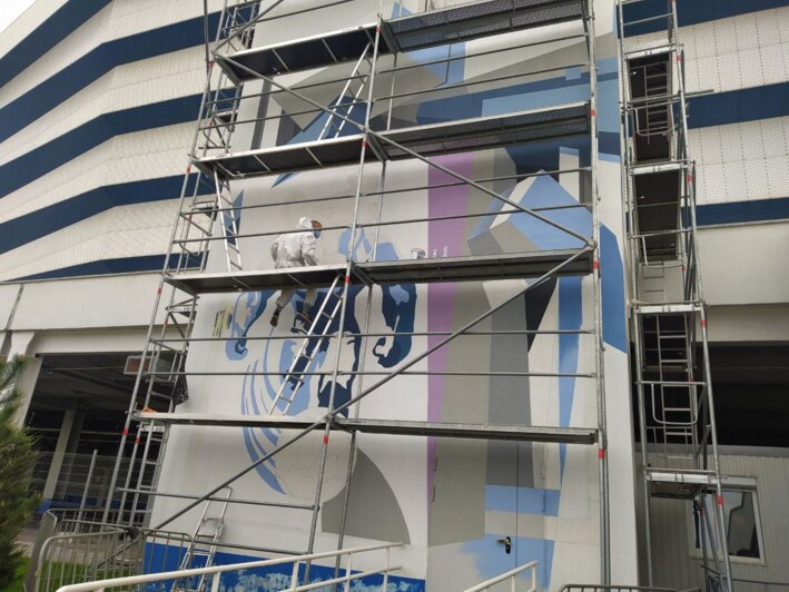На стену стадиона «Калининград» нанесли граффити с изображением талисмана футбольного клуба «Балтика» - Новости Калининграда | Фото: очевидец