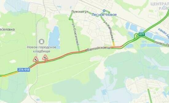 Балтийское шоссе днём в среду встало в четырёхкилометровой пробке - Новости Калининграда | Скриншот сервиса «Яндекс.Карты»