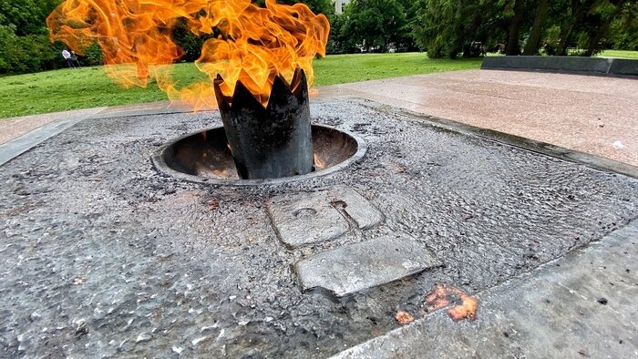 14 июня 48-летний калининградец пожарил курицу на вечном огне на ул. Комсомольской | Фото: Александр Подгорчук / «Клопс» 