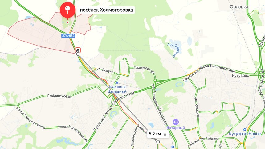 На Советском проспекте образовалась пятикилометровая пробка  - Новости Калининграда | Скриншот сервиса «Яндекс.Карты»