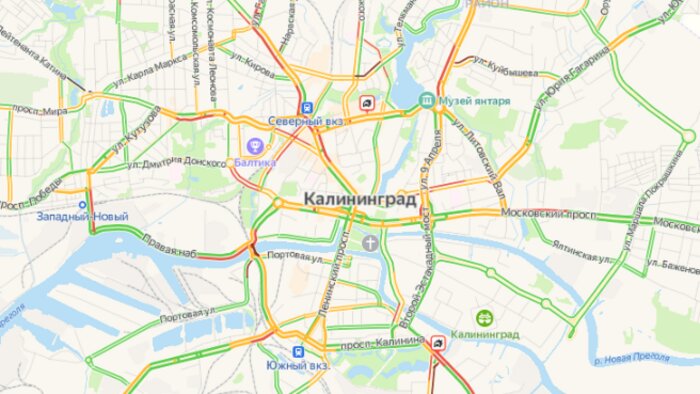 На Черняховского столкнулись две легковушки, перегородив дорогу трамваю (фото) - Новости Калининграда | Скриншот сервиса «Яндекс. Карты»