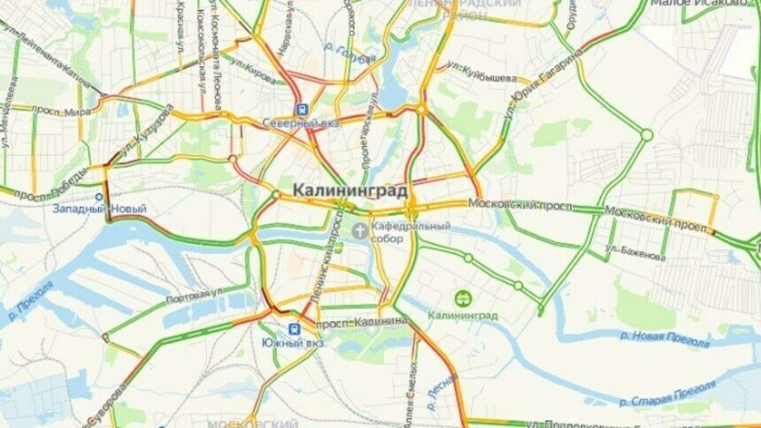 Во вторник вечером Калининград встал в восьмибалльных пробках - Новости Калининграда | Фото: Скриншот с сервиса «Яндекс.Карты»