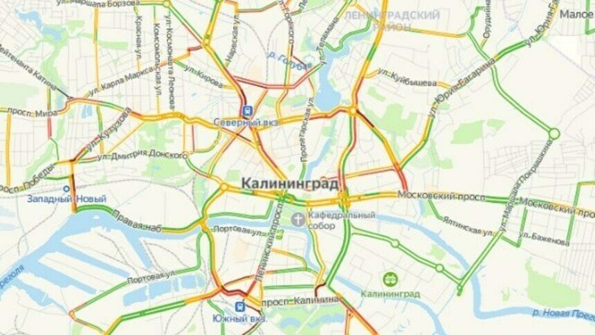 В среду вечером Калининград встал в восьмибалльных пробках - Новости Калининграда | Фото: Скриншот с сервиса «Яндекс.Карты»