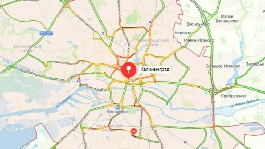 В пятницу вечером Калининград встал в восьмибалльных пробках - Новости Калининграда | Фото: Скриншот с сервиса «Яндекс.Карты»