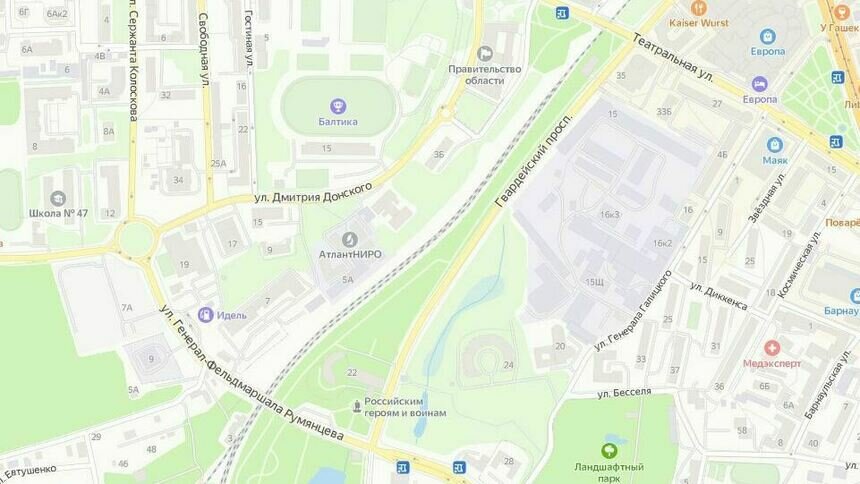 В Калининграде 9 апреля перекроют движение по двум центральным улицам  - Новости Калининграда | Скриншот с сервиса «Яндекс.Карты»