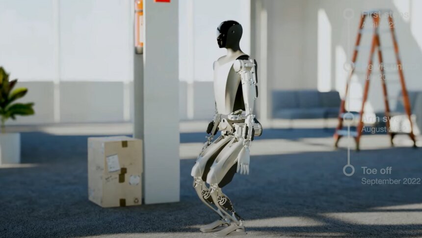 На изображении человекоподобный робот  от компании Tesla | Скриншот трансляции Tesla AI Day 2022 на YouTube