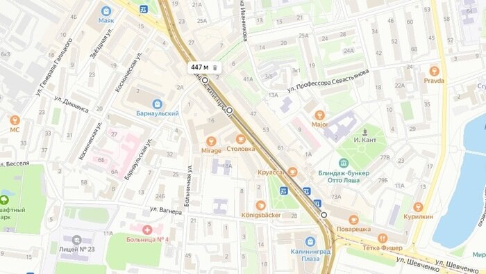 Расстояние между переходами | Скриншот сервиса &quot;Яндекс.Карты&quot;
