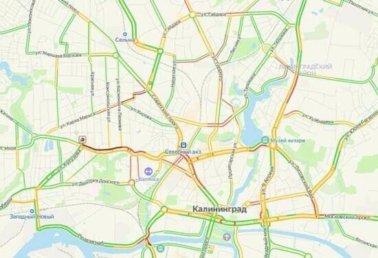 Из-за ДТП часть проспекта Мира встала в километровой пробке - Новости Калининграда | Скриншот сервиса «Яндекс.Карты»