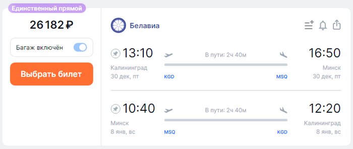 Куда полететь на Новый год: 7 прямых рейсов из Калининграда - Новости Калининграда | Скриншот сайта Aviasales