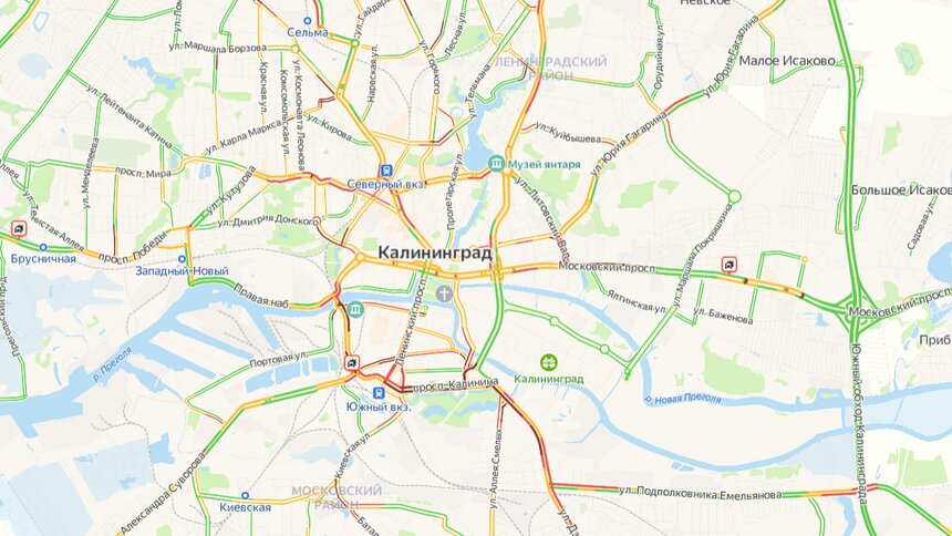 Калининград днём в субботу встал в километровых пробках - Новости Калининграда | Скриншот сервиса «Яндекс.Карты»