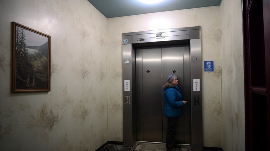 Между этажами: почему нового лифта калининградцам приходится ждать годами - Новости Калининграда | Иллюстрация: Я. Богатырёва / Midjourney