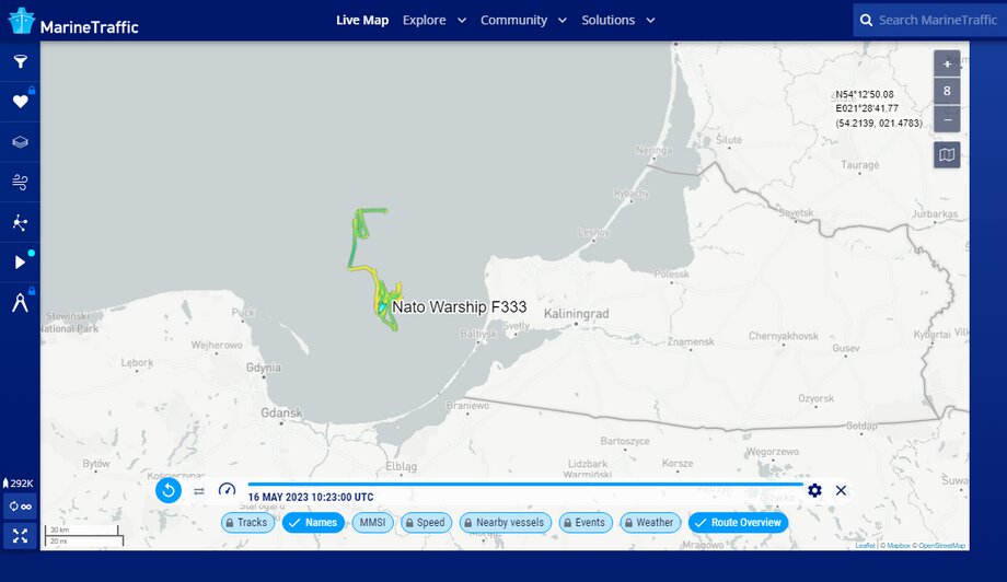 Вблизи калининградского побережья заметили военный корабль НАТО - Новости Калининграда | Скриншоты с сервиса MarineTraffic