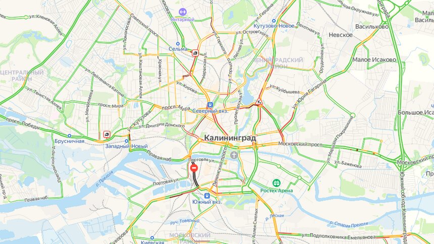 Где утром в среду в Калининграде собираются пробки - Новости Калининграда | Скриншот сервиса «Яндекс. Карты»