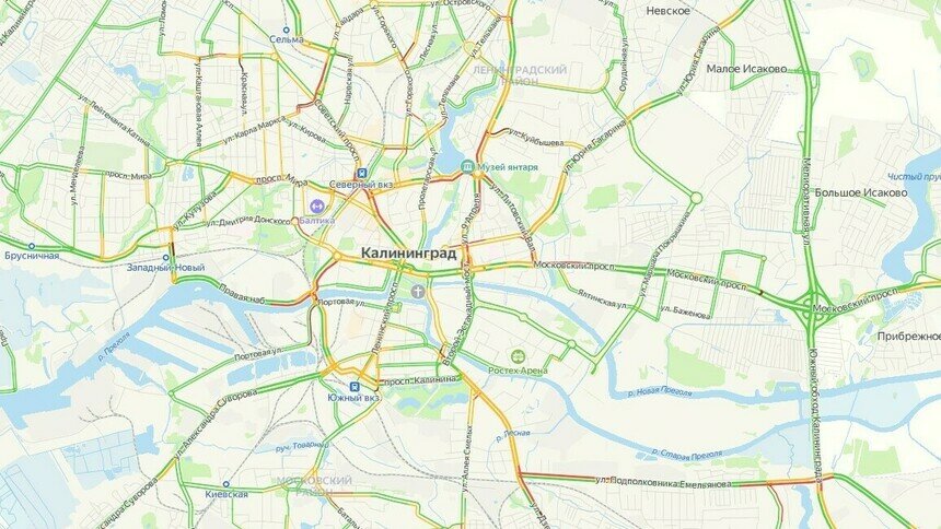 Калининград утром в четверг встал в 5-балльных пробках - Новости Калининграда | Скриншот сервиса «Яндекс. Карты»