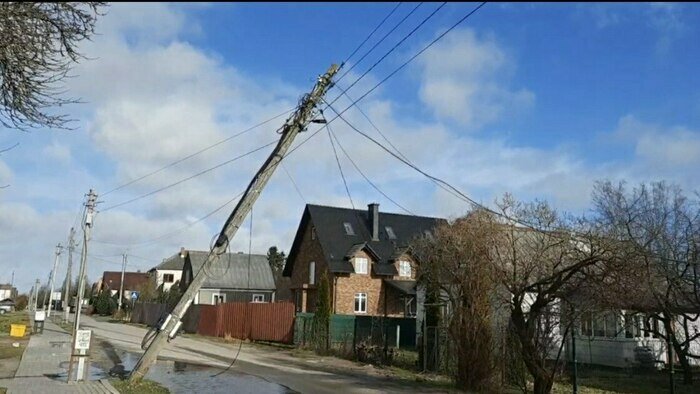 Поваленные ветром столбы в Большом Исаково, 18 февраля | Фото: Очевидец