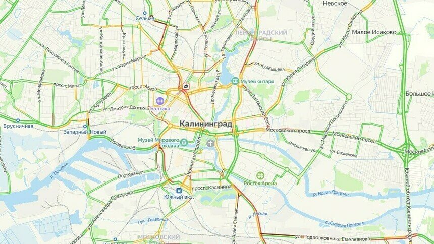 Калининград утром в понедельник встал в 6-балльных пробках - Новости Калининграда | Скриншот сервиса «Яндекс. Карты»