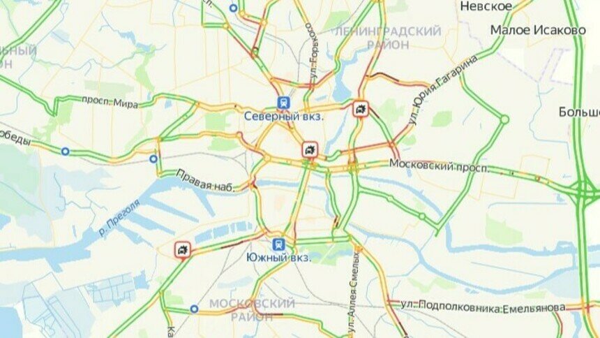Гололёд и три аварии: карта пробок в Калининграде на утро среды - Новости Калининграда | Скриншот сервиса «Яндекс. Карты»