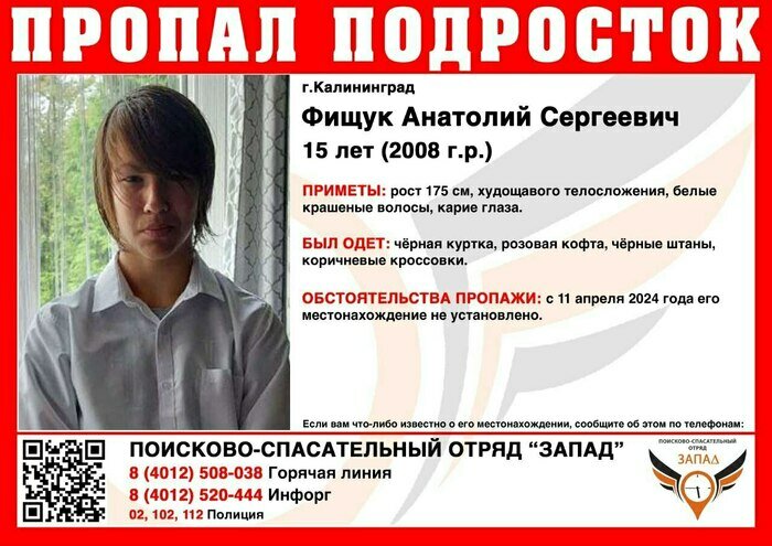 В Калининграде ищут 15-летнего подростка, пропавшего три дня назад  - Новости Калининграда | Фото: ПСО «Запад»