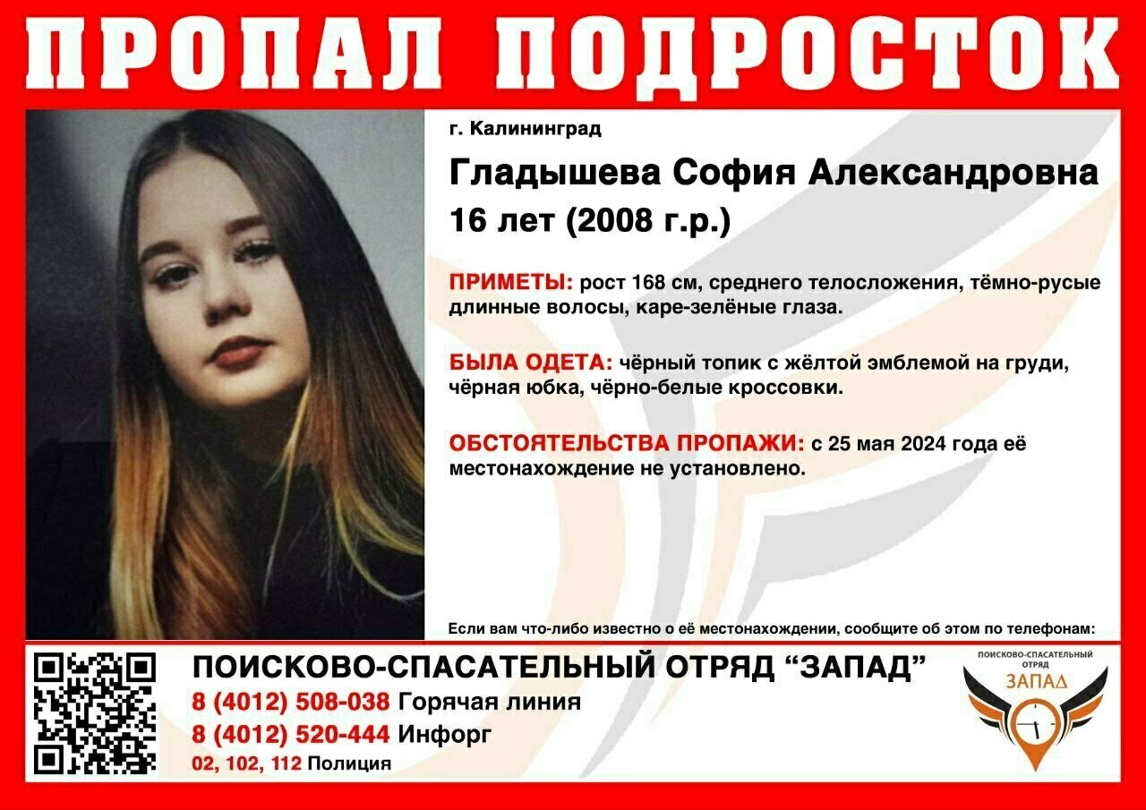 В Калининграде ищут 16-летнюю девушку в чёрном топике с жёлтой эмблемой на  груди, пропавшую в выходные - Новости Калининграда