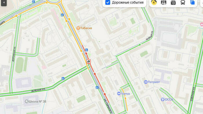 На Горького возле «зебры» столкнулись три машины, на месте работают спасатели (фото) - Новости Калининграда | Скриншот сервиса «Яндекс.Карты»