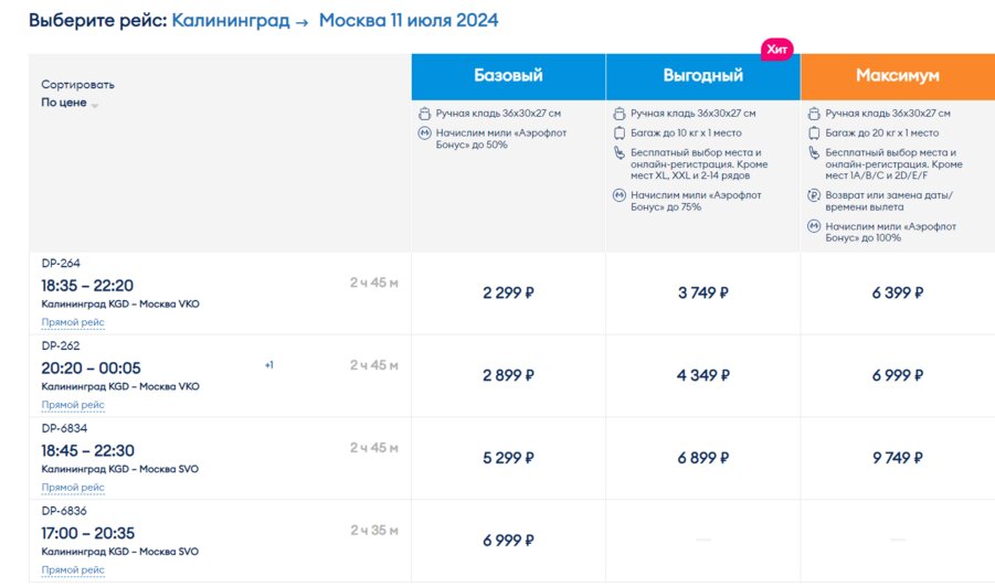 Срочно из Калининграда в Москву: можно найти обычный авиабилет дешевле субсидированного (сравнение цен) - Новости Калининграда | Скриншот агрегатора «Авиасейлс», с сайта «Победа» и Nordwind Airlines