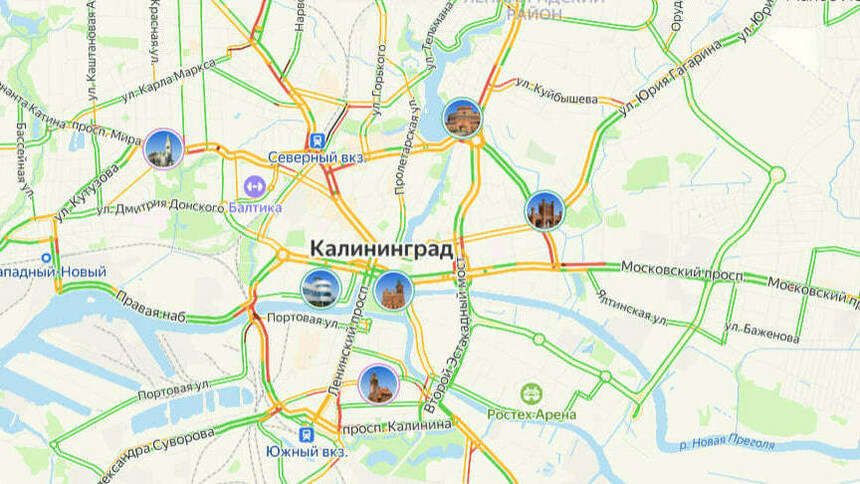 Где не проехать: карта пробок в Калининграде на утро понедельника - Новости Калининграда | Скриншот сервиса «Яндекс. Карты»