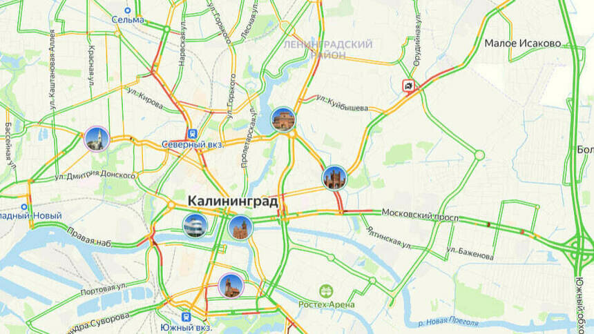 Одна авария: карта пробок в Калининграде на утро среды - Новости Калининграда | Скриншот сервиса «Яндекс. Карты»